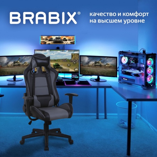 Кресло компьютерное Brabix GT Racer GM-100 экокожа, черно-серое 531926 фото 5